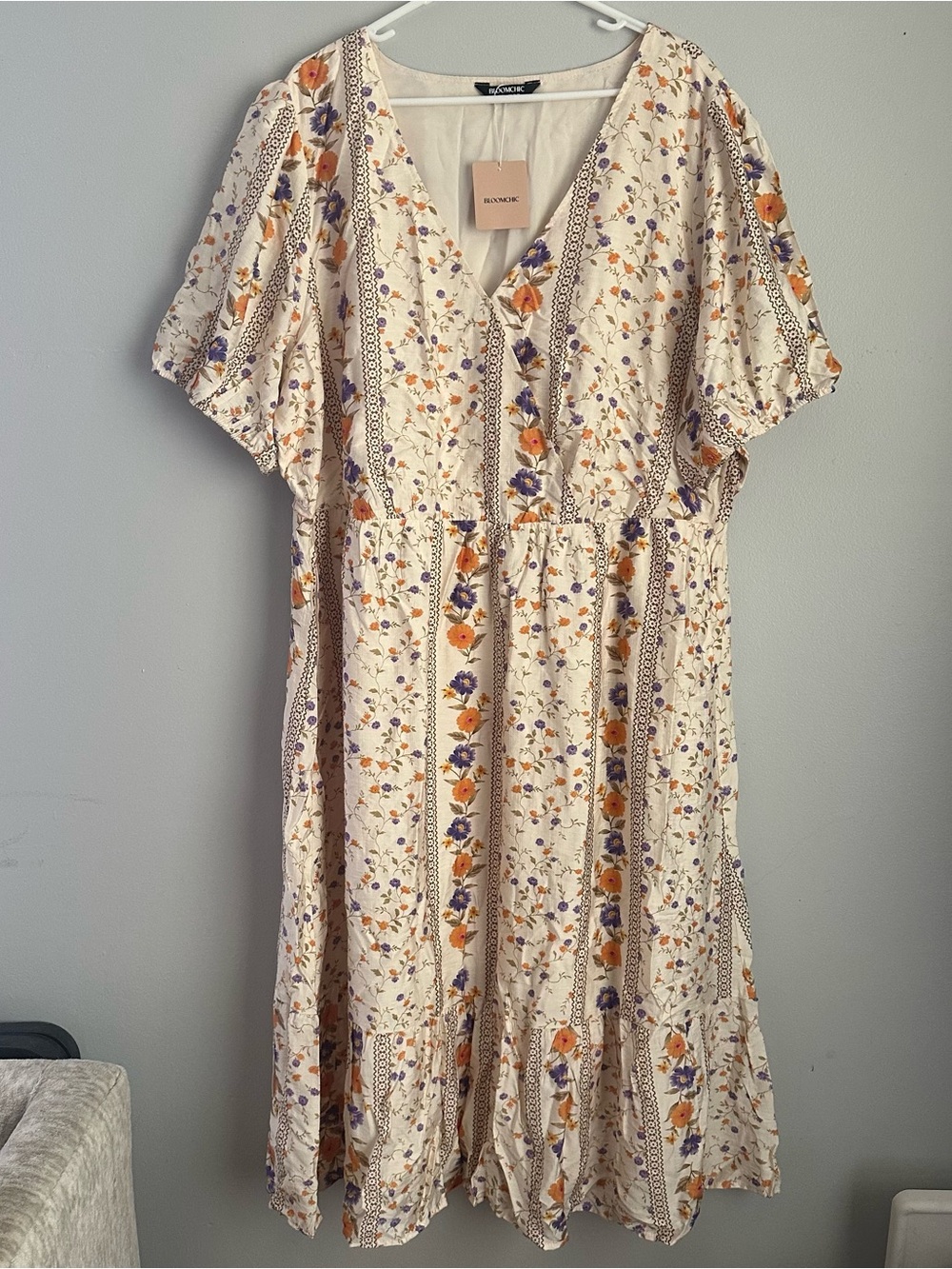 Bloomchic 3x floral cream midi dress 22-24 women’s short sleeve 22/24 nwt - Picture 2 of 10